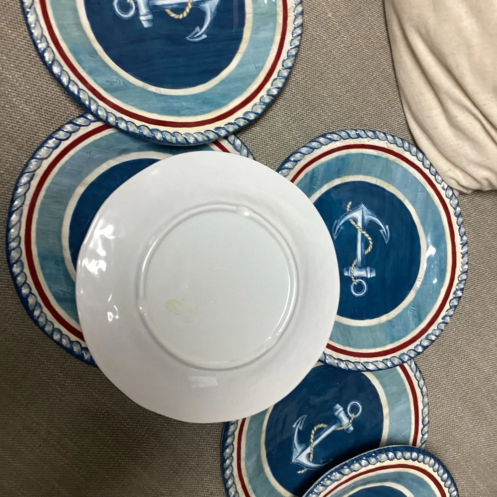 Vintage Cynthia Coulter Melamine Sail Away Nautical Anchor (6) 9" Salad Plates - Picture 8 of 13